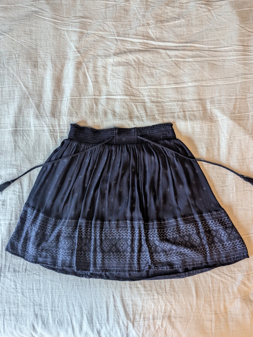 Old Navy Boho Dark Blue Patterned Tassel Mini Skirt